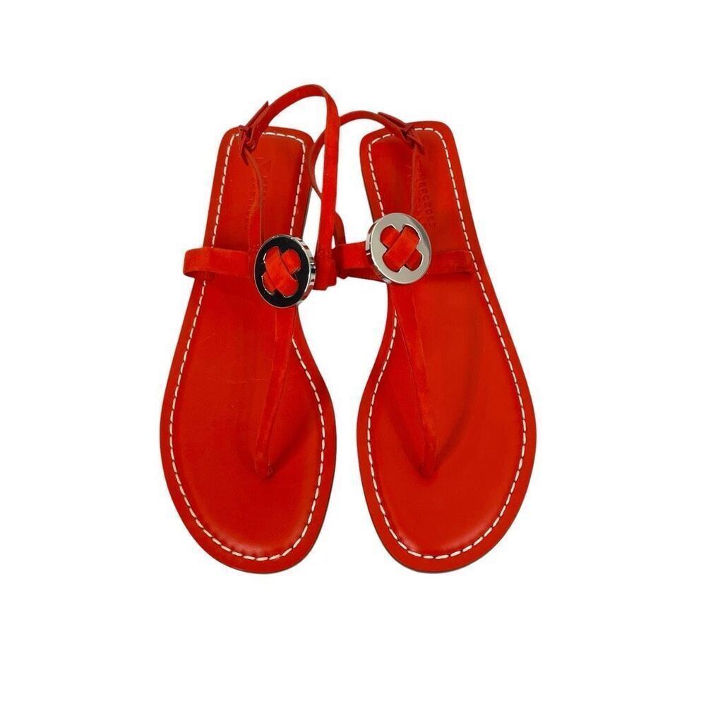 NEW MERCEDES CASTILLO Viveana‎ t strap leather Flat Sandals Size 9 flame red
